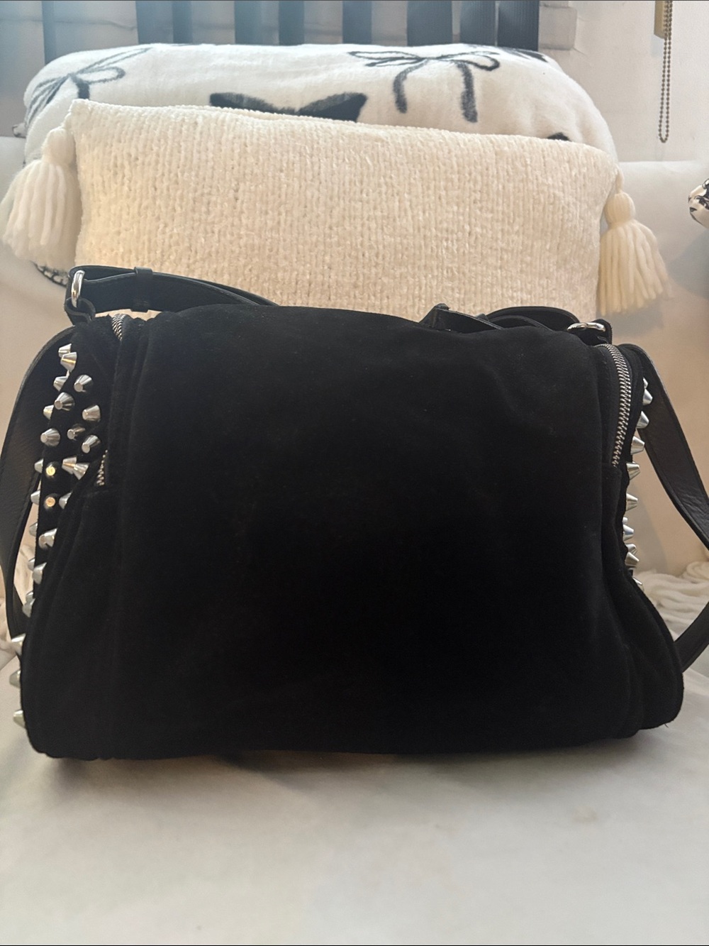 Zara Black Suede Studded Satchel